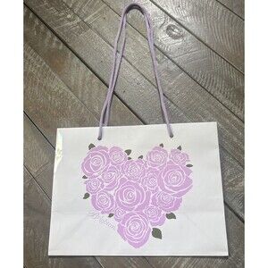 BRIGHTON Pink Rose Heart White Paper Shopping Bag w Rope Handle Gloss 10.5 X 8